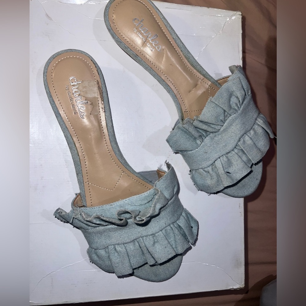 Charles David distressed denim slides